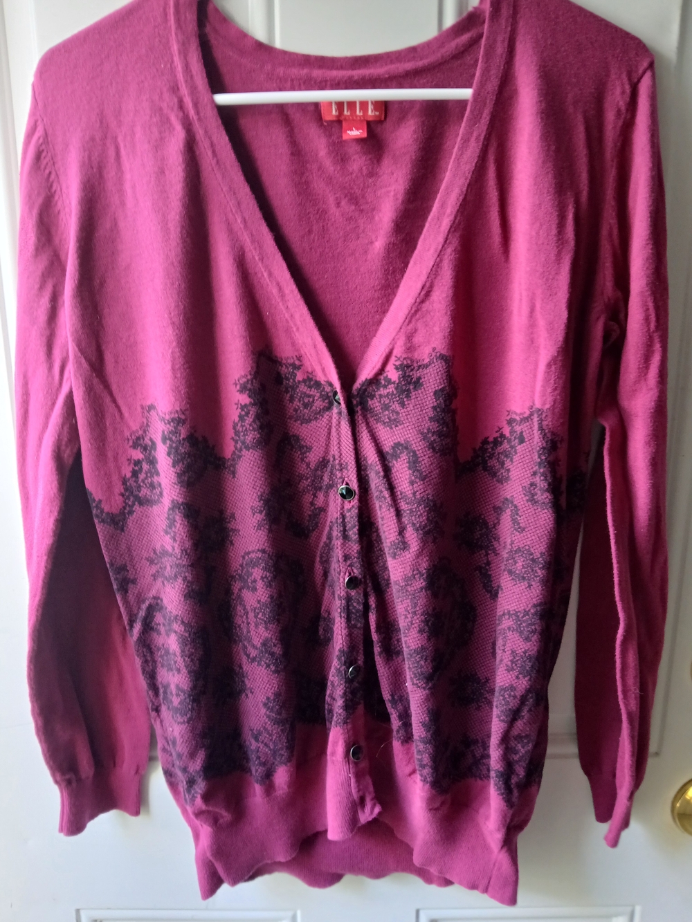 Elle Deep Magenta Knit V-Neck Sweater